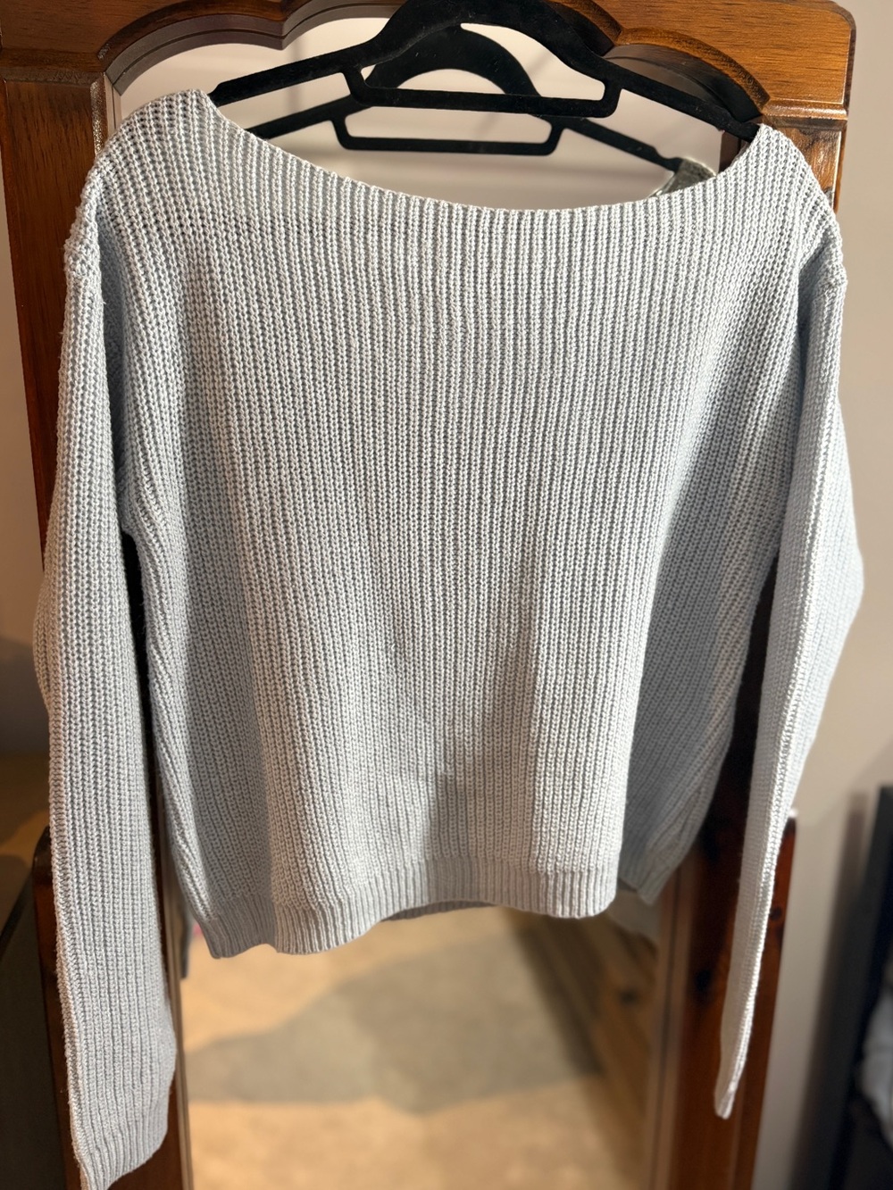 Urban Heritage Off-the-Shoulder Oversized Knit Sweater in Light Pastel Blue Grey
